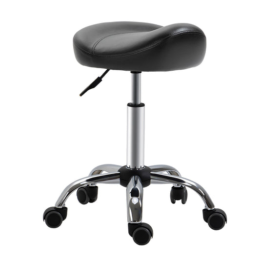 Saddle Stool Height Adjustable Rolling Salon Chair PU Leather Black for Massage Spa Clinic Beauty Tattoo
