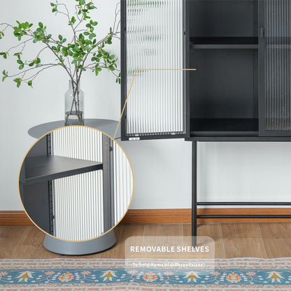 Modern Solid Color Matte Glass Storage Cabinet with Adjustable Shelves
