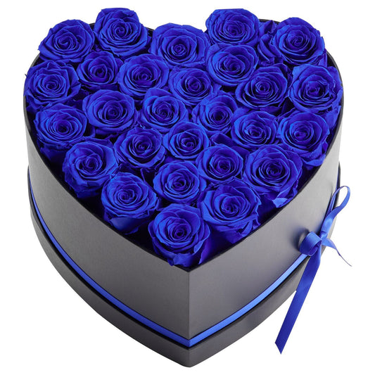 Forever Flowers, 27 Preserved Roses in a Heart Shape Box, Eternal Flowers Immortal Bouquet Birthday Present for Women Her Wife Mothers, Anniversary, Valentine's Day,Christmas, Royal Blue