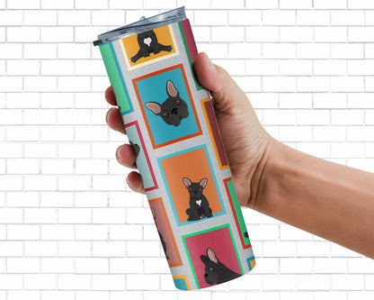 Lots of Black French Bulldog Stainless Steel Skinny Tumbler Vacuum Double Walled Reusable Insulated Tumbler Travel Cup for Coffee Cocktails Gift with Lid, 20 oz