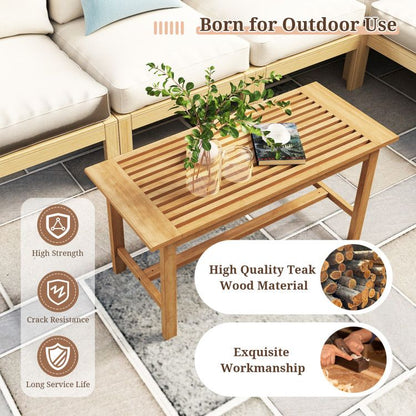 Patio Coffee Table 36 Inch Rectangular Outside Side Table with Slatted Tabletop