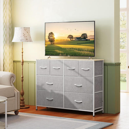 Dresser for Bedroom with 8 Drawers, Wide Fabric Dresser for Storage and Organization, Chest of Drawers, Dressers for Living Room, Closet, Hallway, Dark Grey