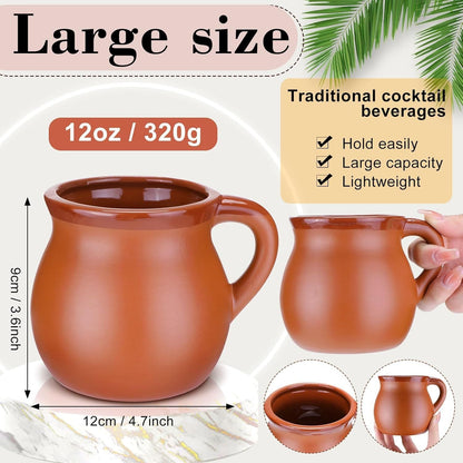 Pack of 12 12 oz Cantaritos De Barro Clay Cups Mexican Clay Mugs Fiesta De Barro Mexicanos Coffee Mugs, Cocktail Glasses and Tea Cups for Tequila, Margaritas, Mojitos Cold Hot Drinks (Brick Red)
