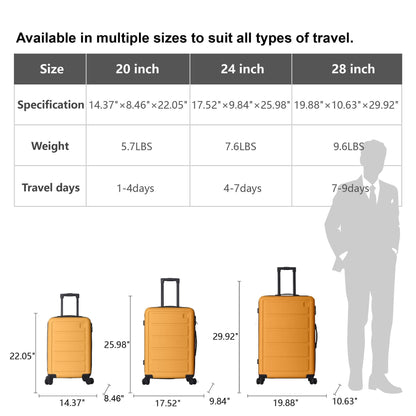 Luggage Sets ABS Hardshell 3pcs Luggage, Lightweight Durable Suitcase sets Spinner Wheels Suitcase 20''24''28'' (Yellow)
