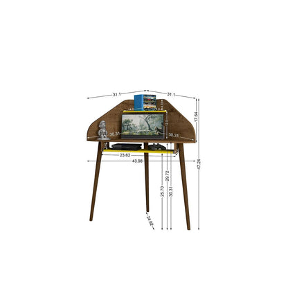 Manhattan Comfort Bradley Corner Desk with Keyboard Shelf in Rustic Brown and Yellow