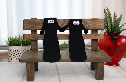 Black Magnetic Socks That Hold Hands Novelty Couple Socks for Valentines Day 1 Pair