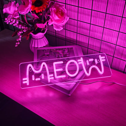 1 LED neon light, pink "meow meow" cat shaped wall decoration light, bright neon light with USB, suitable for decorating girls' bedrooms, 5V adjustable lighting, very suitable for room accents
