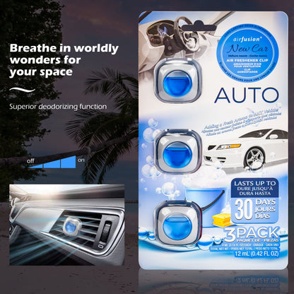 3 Pack Car Air Fresheners - Long Lasting Vent Clips For Men & Women, 3 Pack Up To 90 Days Fits All Car Refresher Odor Eliminator, New Car Scent Variety Pack