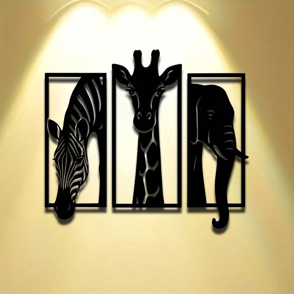 CIFbuy Metal Baked Paint African Animal 3-Piece Wall Art Set Zebra Giraffe Elephant Home Decor (TikTok, temu pickup)
