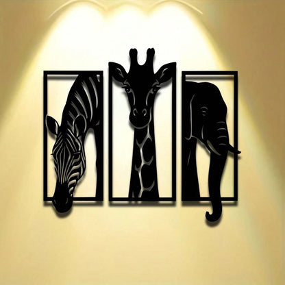 CIFbuy Metal Baked Paint African Animal 3-Piece Wall Art Set Zebra Giraffe Elephant Home Decor (TikTok, temu pickup)