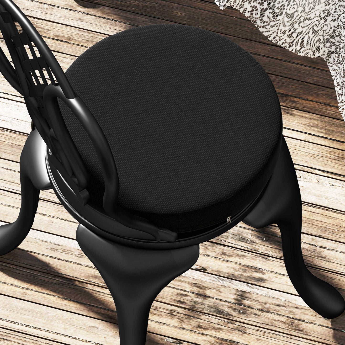 Patio Chair Cushions Set of 4 Round Seat Cushions for Dining Bistro Chairs Machine Washable, 15" x 15" x 3", Black