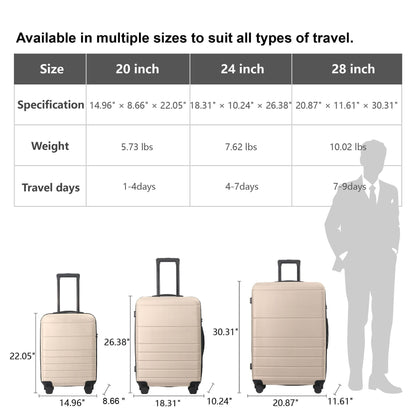 Luggage Sets ABS Hardshell 3pcs Luggage, Lightweight Durable Suitcase sets Spinner Wheels Suitcase with TSA Lock 20''24''28'' Available(Beige)