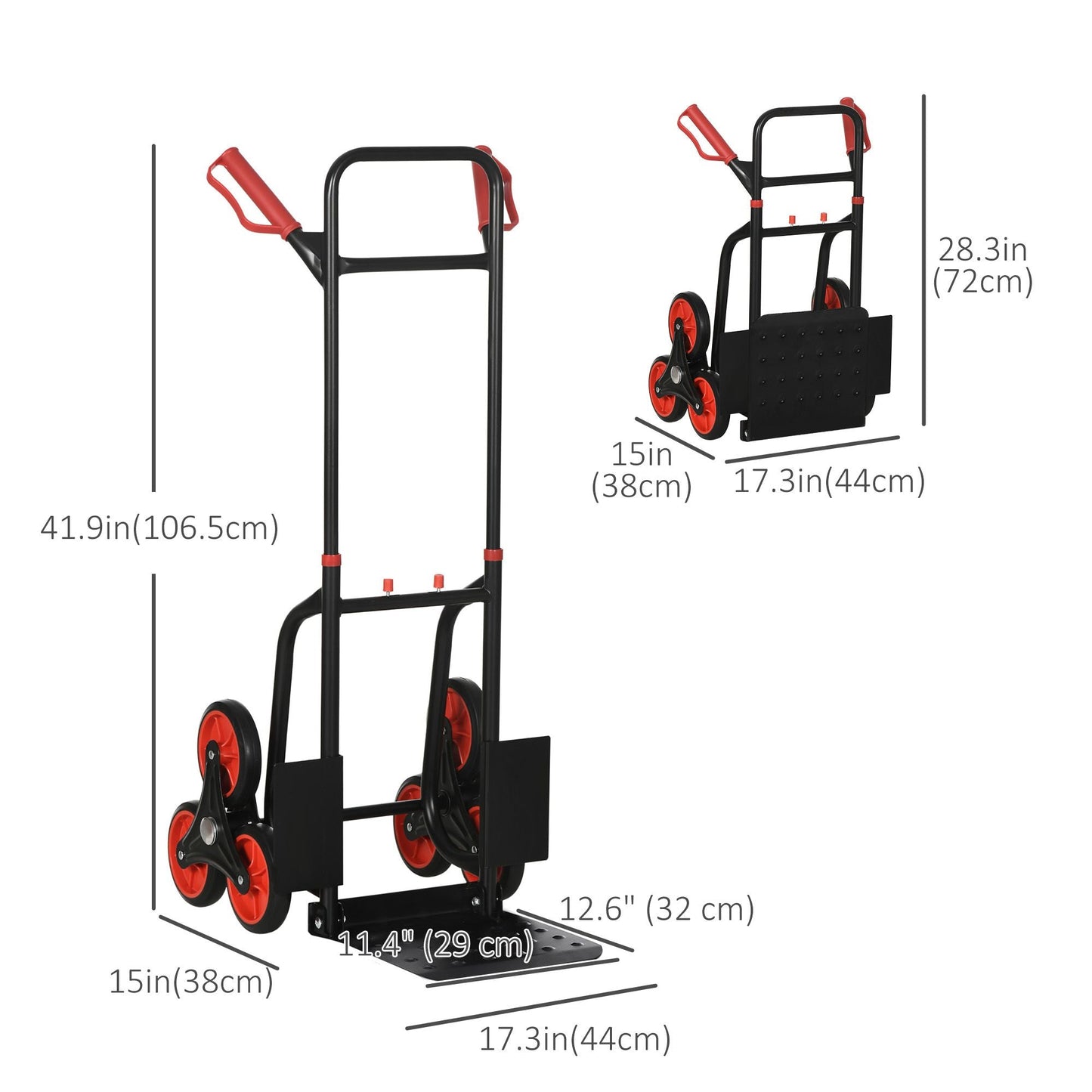 Stair Conqueror: 6-Wheel Foldable Steel Hand Truck, 330lbs Load Capacity for Effortless Climbing