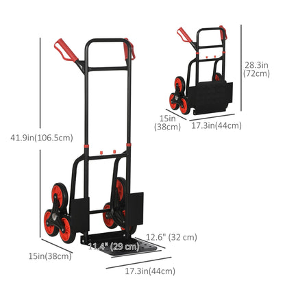 Stair Conqueror: 6-Wheel Foldable Steel Hand Truck, 330lbs Load Capacity for Effortless Climbing