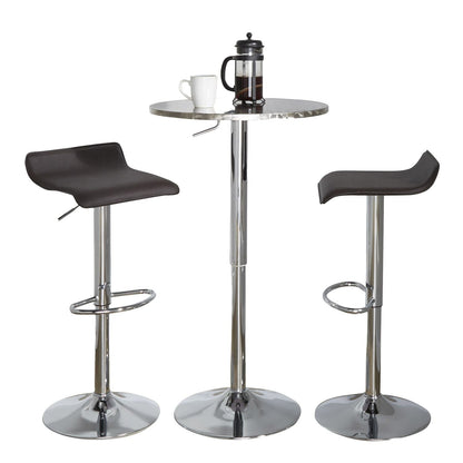 Bistro Round-Ale Contemporary Adjustable Bar Set in Silver and Chrome Metal with Brown PVC and Oval Footrest by - 3 Piece