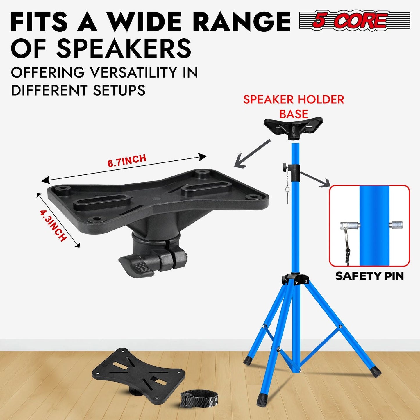 5 Core Speaker Stand Tripod Floor Tall Adjustable Up to 72 Inch DJ Studio Monitor Stands Pole Mount - SS ECO 1PK WOB