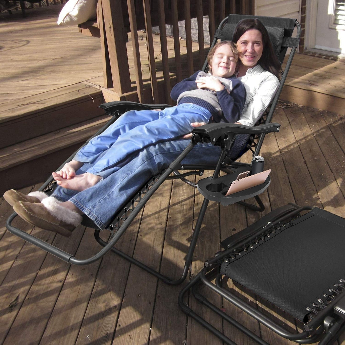 2Packs Zero Gravity Lounge Chair with Dual Side Tray 330lbs Load Foldable Recliner Chair