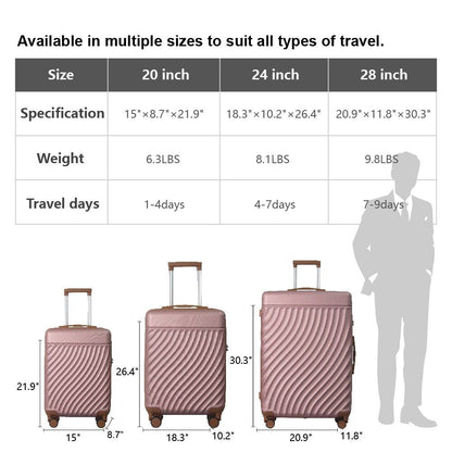 Luggage Sets ABS Hardshell 3pcs Luggage, Lightweight Durable Suitcase sets Spinner Wheels Suitcase with TSA Lock 20''24''28'' Available(Rose Gold )