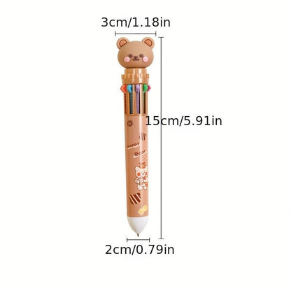 10-color Cartoon Ballpoint Pen Bear Press Color Pen Student Stationery Marker Pen Holiday Small Gift
