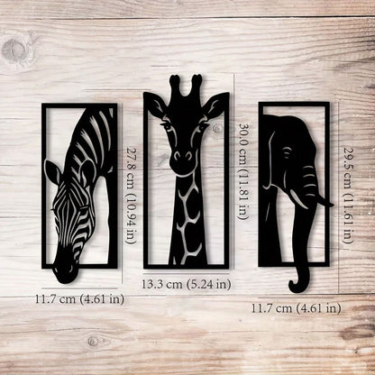 CIFbuy Metal Baked Paint African Animal 3-Piece Wall Art Set Zebra Giraffe Elephant Home Decor (TikTok, temu pickup)