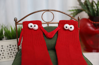 Magnetic Holding Hands Socks with Cartoon Eyes Couples Socks for Valentines Day 1 Pair