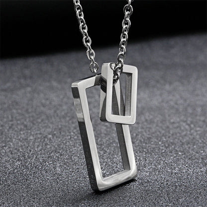 Trendy Necklace Simple Geometric Double Vertical Rectangle Outline Bar Necklace Fashion Chain Necklace for Men Women