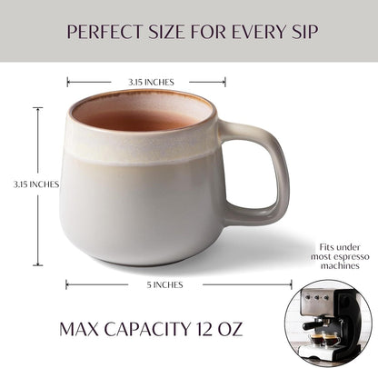 Ceramic Coffee Mugs Set of 4 | 12 oz Stoneware Coffee Cups | Lead-Free, Non-Toxic | Microwave and Dishwasher Safe | Comfortable Handle | Aesthetic Nordic Design for Tea and Latte | Sage