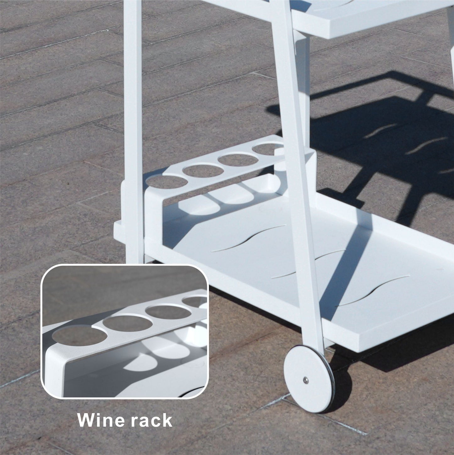 Aluminum White Indoor/Outdoor Patio Serving Dual-layer Cart with Teak Handle