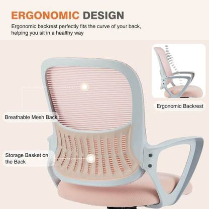 Office Mid Back Ergonomic Mesh Computer Desk Larger Seat Executive Height Adjustable Swivel Task Chair with Lumbar Support
