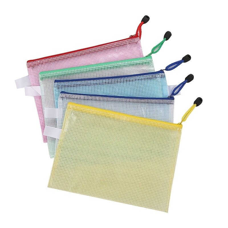 5pcs A5 Office Mesh Waterproof File Bag With Zipper Creative Students Stationery Pen Bag Office Transparent Information Bag Bill Storage Bag