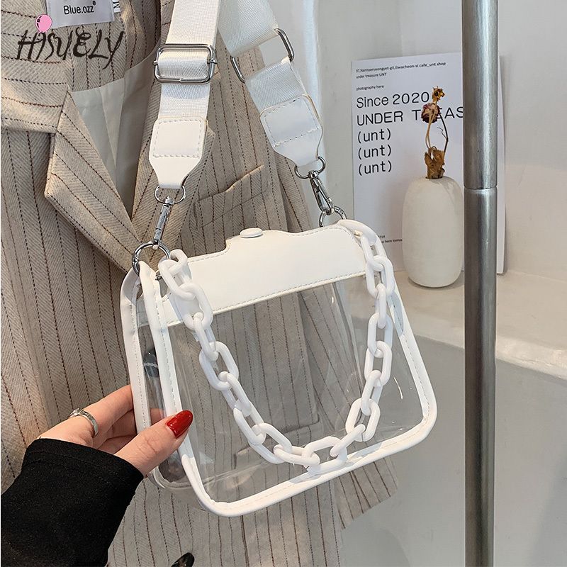 2023 Summer Women Clear Transparent Crossbody Bag Female Jelly Handbags and Purses Acrylic Chain Square Shoulder Bag Bolsos