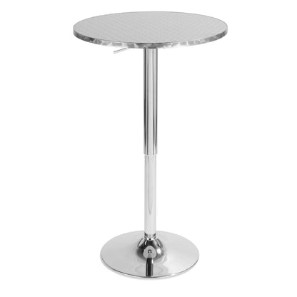 Bistro Round-Ale Contemporary Adjustable Bar Set in Silver and Chrome Metal with White PVC and Oval Footrest by - 3 Piece