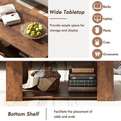 Large 41 Inch 2-tier Wooden Modern Coffee Table with Storage Shelf living room table
