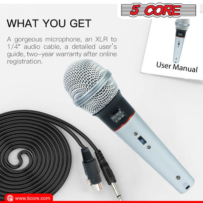 5 Core Microphone Wired Dynamic Vocal Handheld Mic Cardioid Karaoke Unidirectional Microfono w On and Off Switch Includes XLR Audio Cable for Singing, Public Speaking & Parties PM 305