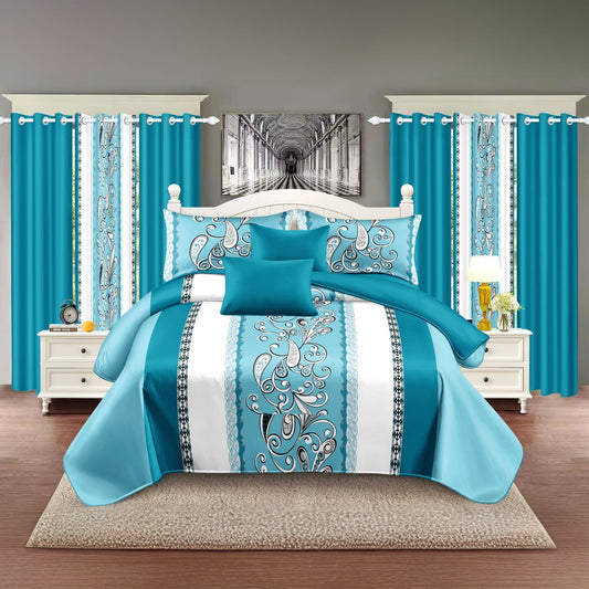 9 Piece in a Bag Thick Touch Bed Cover Curtain Set, Upgraded Luxury Bedspread Set, Bamboo microfiber All Season Bedding-Set For Home, RV Beding, Boys And Girls Gifts With Gift Bag