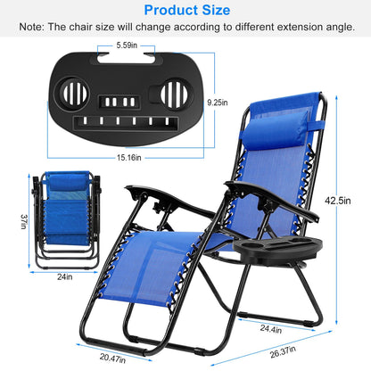 2Packs Zero Gravity Lounge Chair with Dual Side Tray 330lbs Load Foldable Recliner Chair
