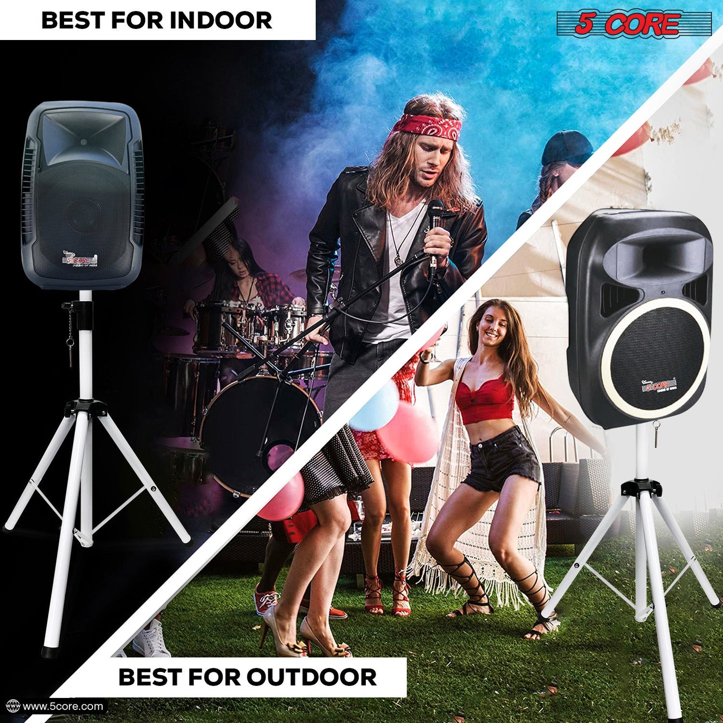 5 Core Speaker Stand Tripod Floor Heavy Duty Adjustable Up to 72 Inch DJ Studio Monitor Stands Pole Mount- SS HD WH BAG