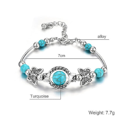 Bohemian Bracelet Turquoise Cracked Resin Ball with Unique Butterfly Carving Beach Jewelry