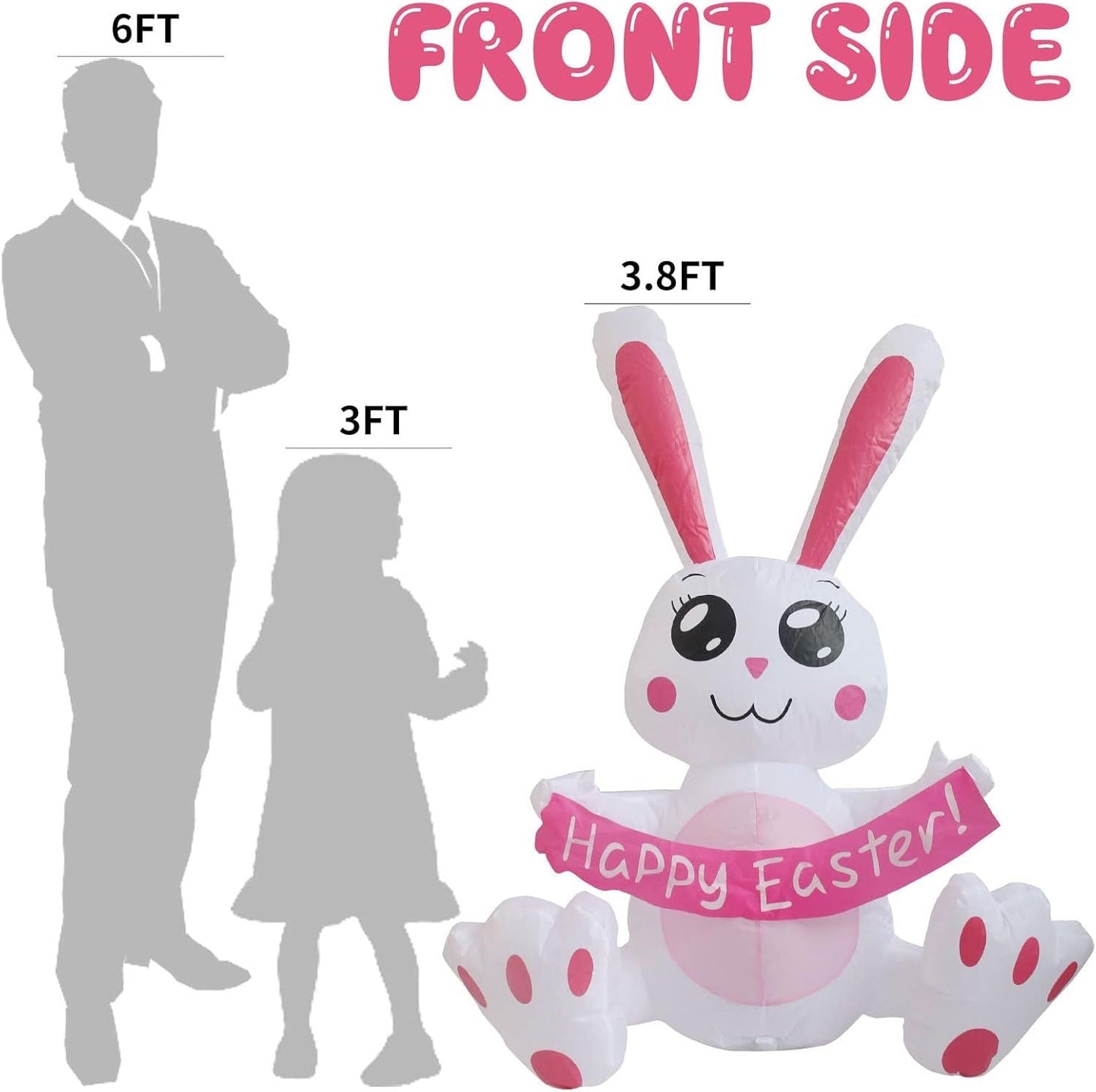3.8 FT Easter Inflatable Cute Bunny Outdoor Decorations, Easter Blow up Banner Bunny Yard Decorations Build-in Flashing LED Lights, Decorate Outdoor Indoor Garden Lawn Yard.