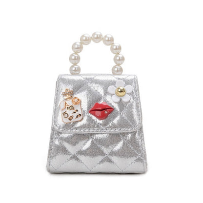 Mini Bag Fashion Kids Pearl Top Handle Quilted Crossbody Hand Tote Shoulder Messenger Bag