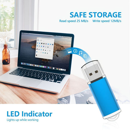 TOPESEL 5 Pack 16GB/32GB/64GB USB 2.0 Flash Drive Memory Stick Thumb Drives (5 Mixed Colors: Black Blue Green Red Silver)