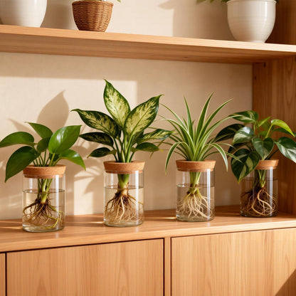 4Pack Glass Propagation Stations For Plants Indoor Glass Planters Hydroponic Plant Vases 2 Large 2 Small for Plant Cuttings Flower Arrangements