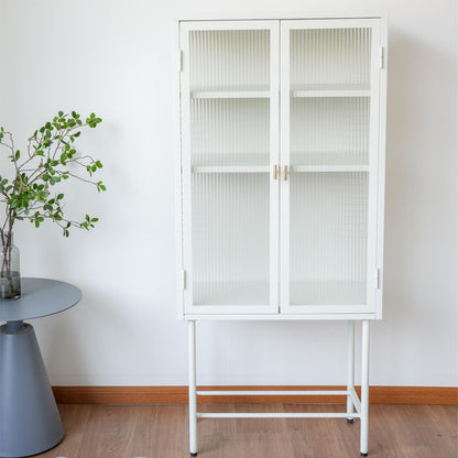 Modern Solid Color Matte Glass Storage Cabinet with Adjustable Shelves