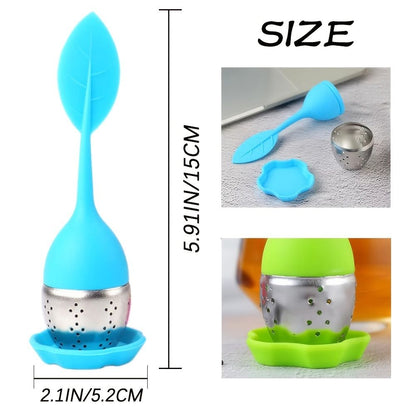 1pc Tea Infuser Silicone Handle Stainless Steel Strainer Drip Tray Included - Loose Tea Steeper - Best Tea Infuser For Loose Leaf Or Herbal Tea
