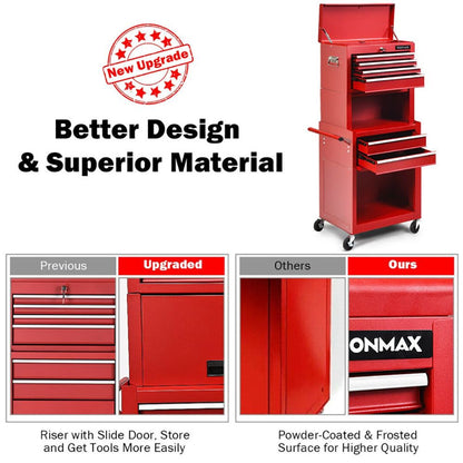 2-in-1 Rolling Tool Chest with 5 Sliding Lockable Drawers