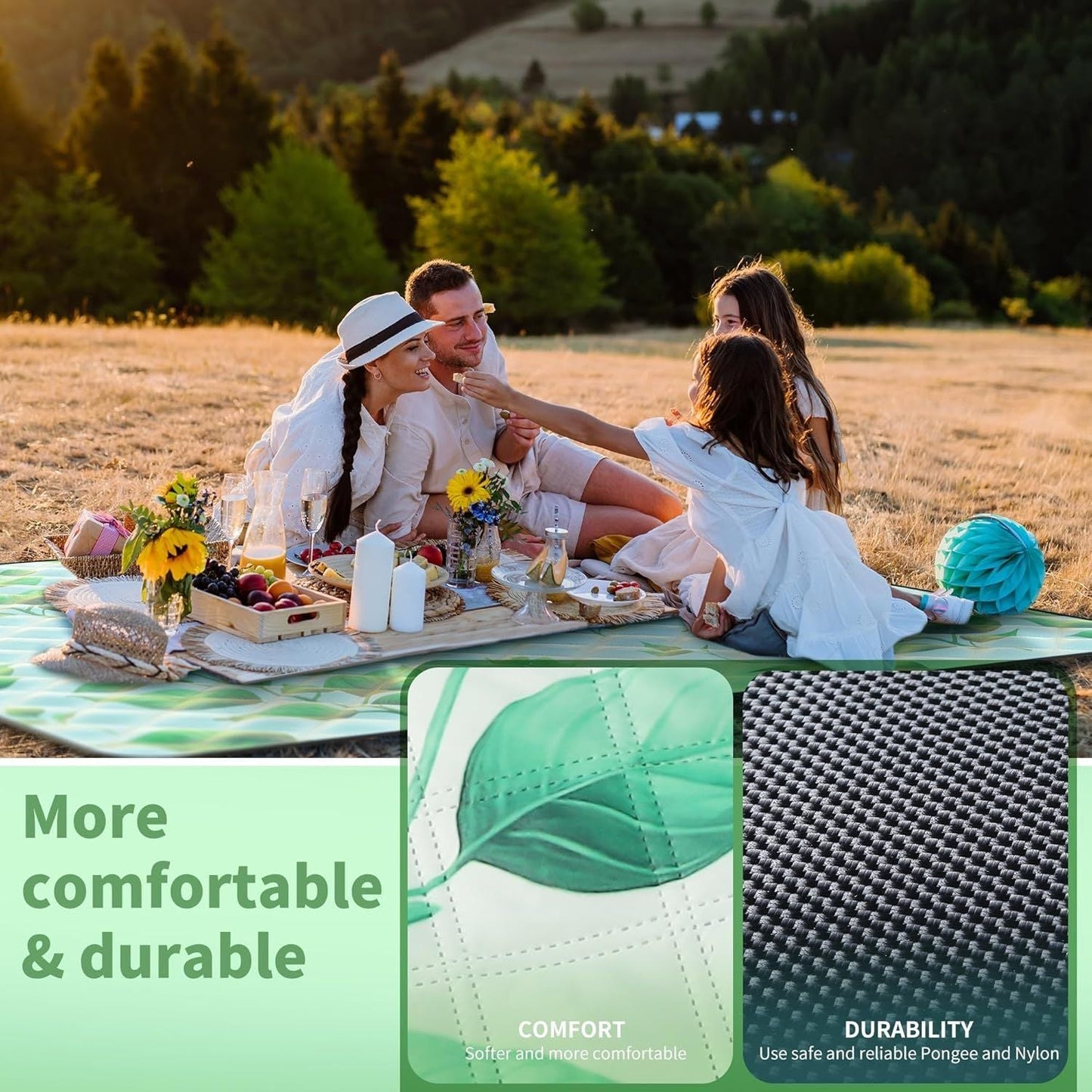 (2025 Upgrade) Extra Large Waterproof Picnic Blankets | Foldable Sandproof Beach Blanket N Outdoor Blanket | 5-Layer Machine Washable Soft Picnic Mat for Camping, Grass, Park N Stadium