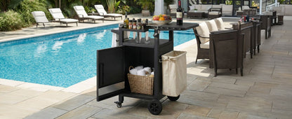 K&K 33.9" Outdoor Grill Cart with Drop Leaf, Outdoor Metal Bar Cart Pizza Oven Table with Wheels, Stainless Steel Top, Outdoor Kitchen Island with Storage Cabinet & Spice & Paper Rack for BBQ, Waterpr