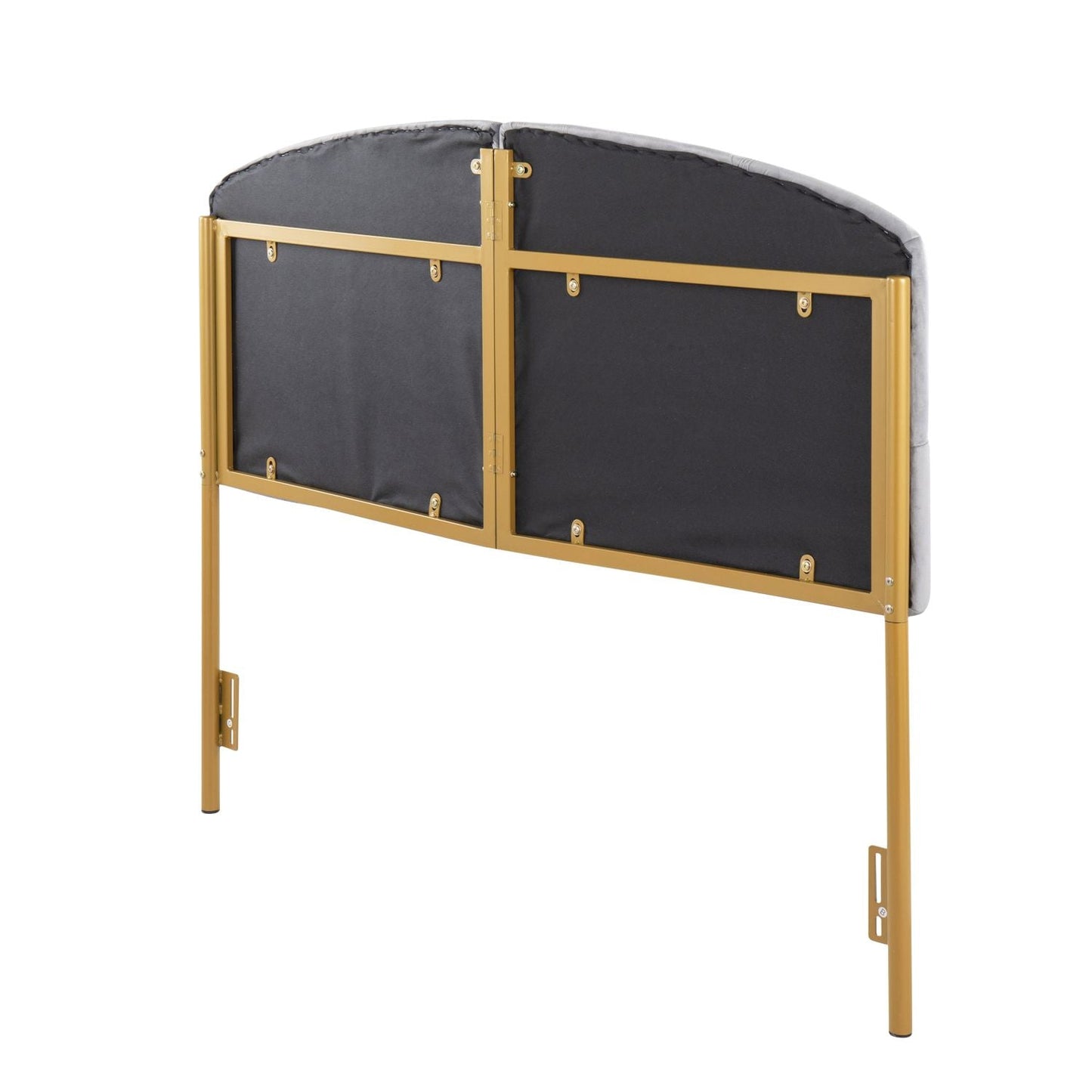 Lindsey Contemporary/Glam Queen Headboard in Gold Steel and Grey Velvet by