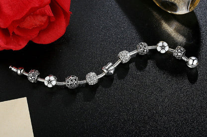 Love Beads Charms Bracelet Rose Flower Charms CZ Charms Bracelets with 9 Pieces Charm for Girls and Women
