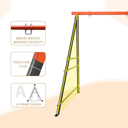 Metal Swing Stand Swing Sets for Backyard,Powder Coated Swing Frame of Swing Set with Extra Side Bars,880 Lbs Heavy-Duty A-Frame Outdoor Swing Fits Swing Chair,Porch Swing